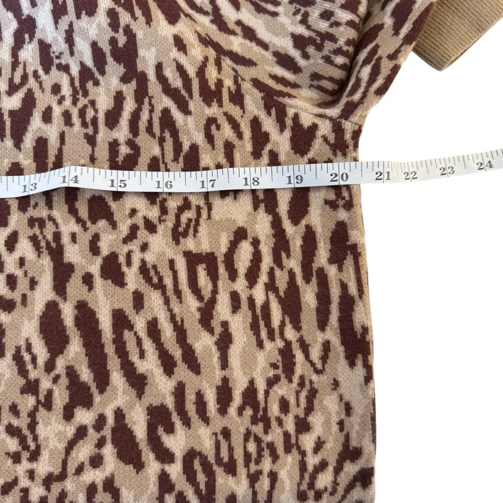 Anthropologie Maeve Knit Leopard Print Sweater XL Puff Sleeve Soft‎ Chic Neutral